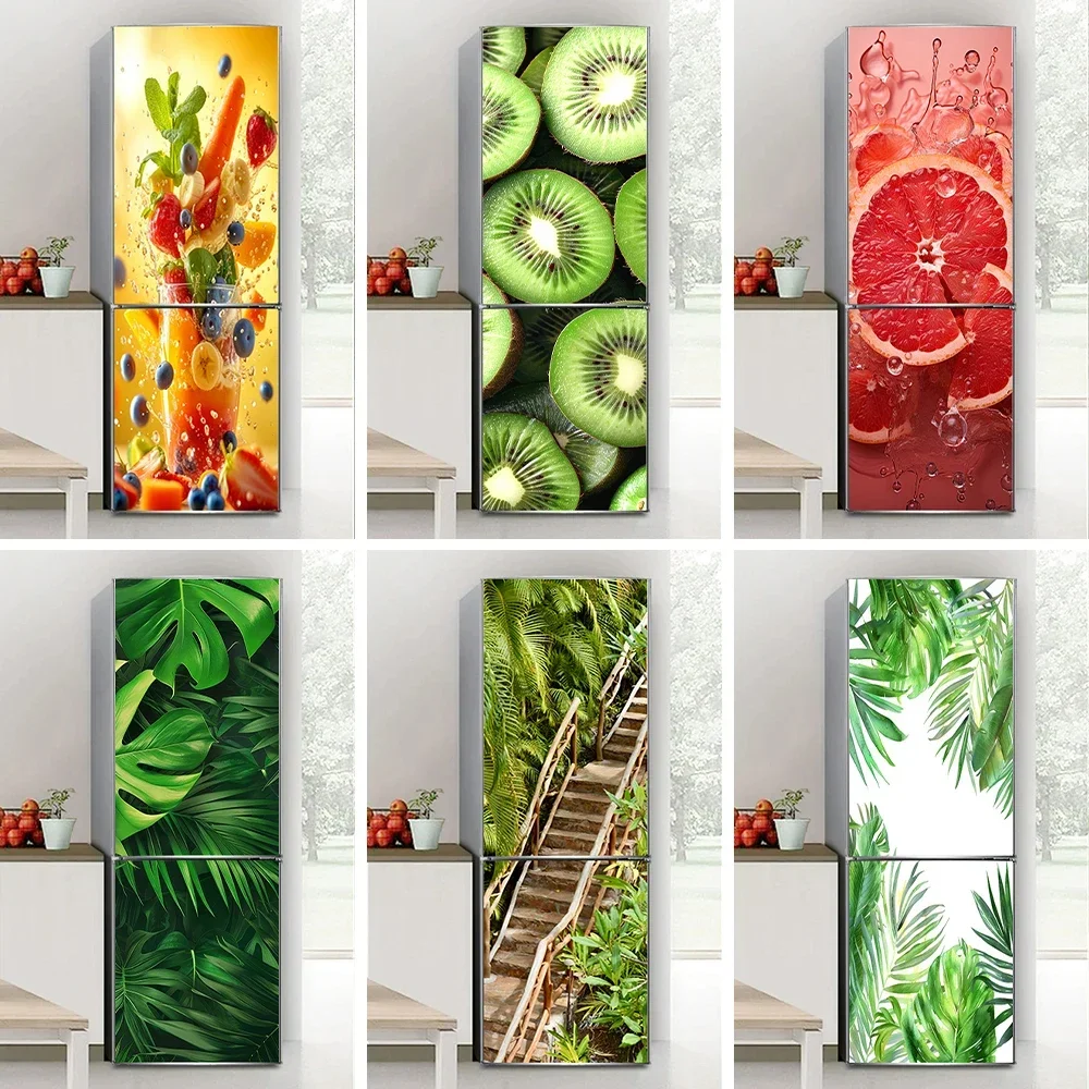 

3D Realistic Fruit Printed Refrigerator Door Wrap Mural Decals Peel and Stick Waterproof Kitchen Fridge Door Sticker Wallpaper