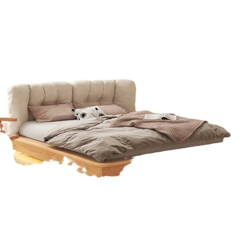 

Ash wood solid wood bed tatami, double modern simple bedroom, soft floating bed