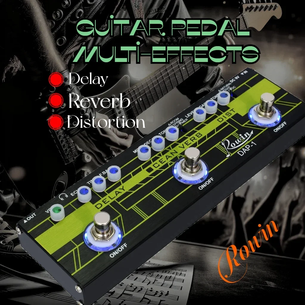 Imagem -02 - Rowin-pedal Multi-efeitos para Guitarra Elétrica em Pedal de Baixo Delay Reversível Motor Roto Verbo Ocean