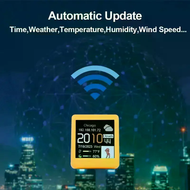 1Pcs Weather Station Animation Display Smart Weather Clock Electronic Photo Album WiFi Networking Automatic Update Ornament