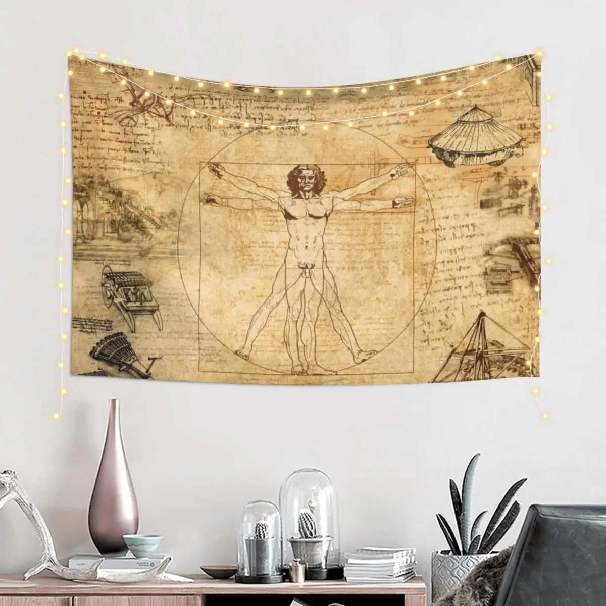 Leonardo da Vinci The Vitruvian Man (edited) Tapestry Room Decor Decorative Wall Tapestry