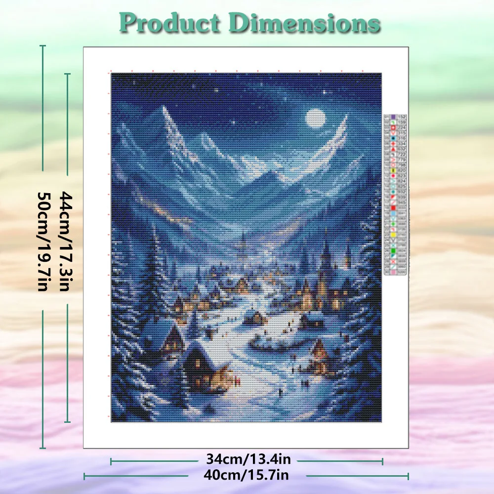 Landscape Painting Cross Stitch Kit DIY Set Handmade Hand Embroidered Snow Mountain Christmas Town Handmade Decoration Painting