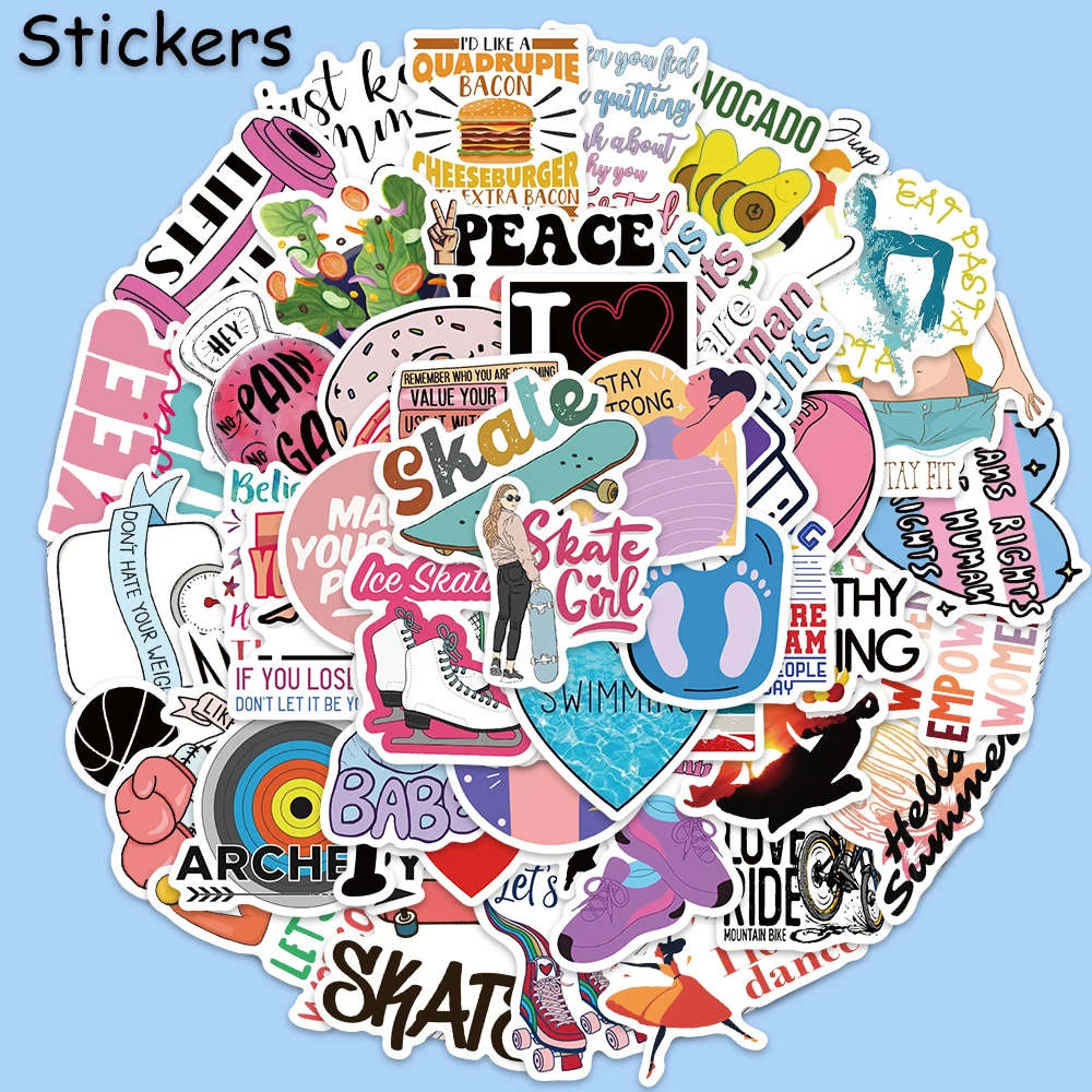 50PCS Weight Loss Exercise Fitness Inspiration Sticker Graffiti Decals For Laptop Luggage Fridge Skateboard Waterproof Stickers