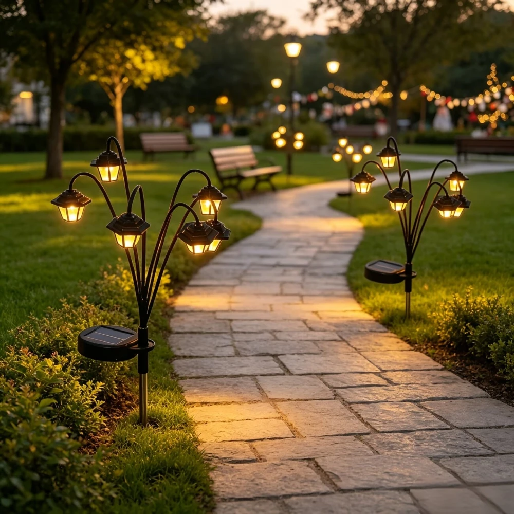 Solar Vintage Hexagon Lantern Lights Outdoor Waterproof LED Stake Lights for Garden Lawn Yard Patio Pathway&Christmas Decoration