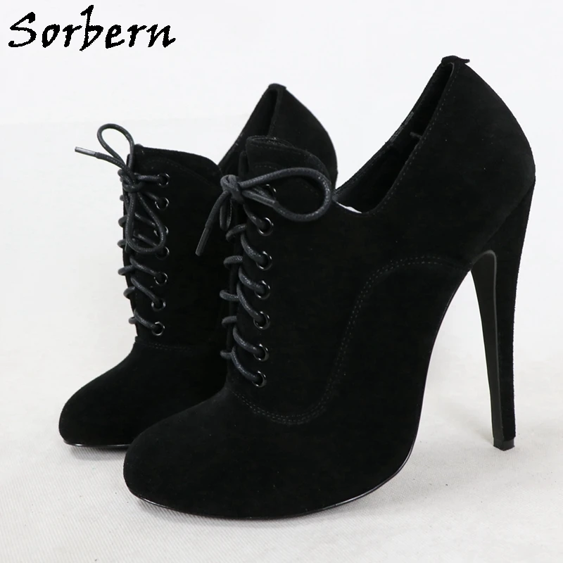 Sorbern Unisex Style Women Pump Shoes 15Cm High Heel Stilettos Lace Up Round Toe High Instep Customized Plus Size Up To Us17