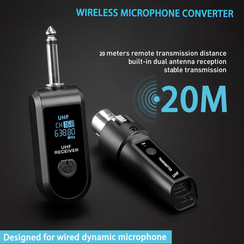 

Wireless Microphone Transmitter Receiver System Compatible with XLR microphone interface for wired Dynamic Microphone