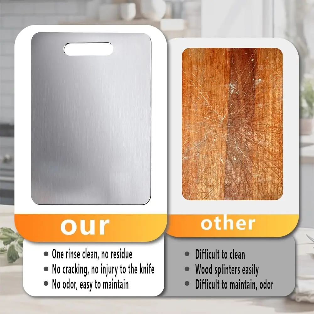 لوح تقطيع من الفولاذ المقاوم للصدأ مطلي بالتيتانيوم 316 لوح تقطيع للمطبخ محمول مزدوج الجوانب للفواكه واللحوم