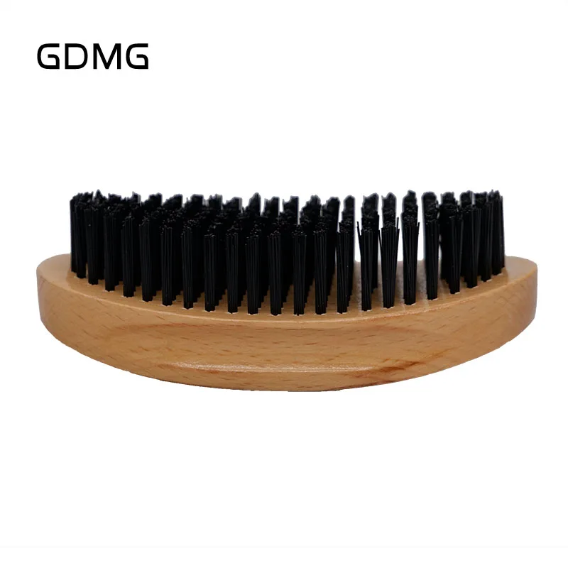 Beard Brush With Curved Beech Wood Handle And Nylon Knots For Men's Facial Styling For Cleaning Tools