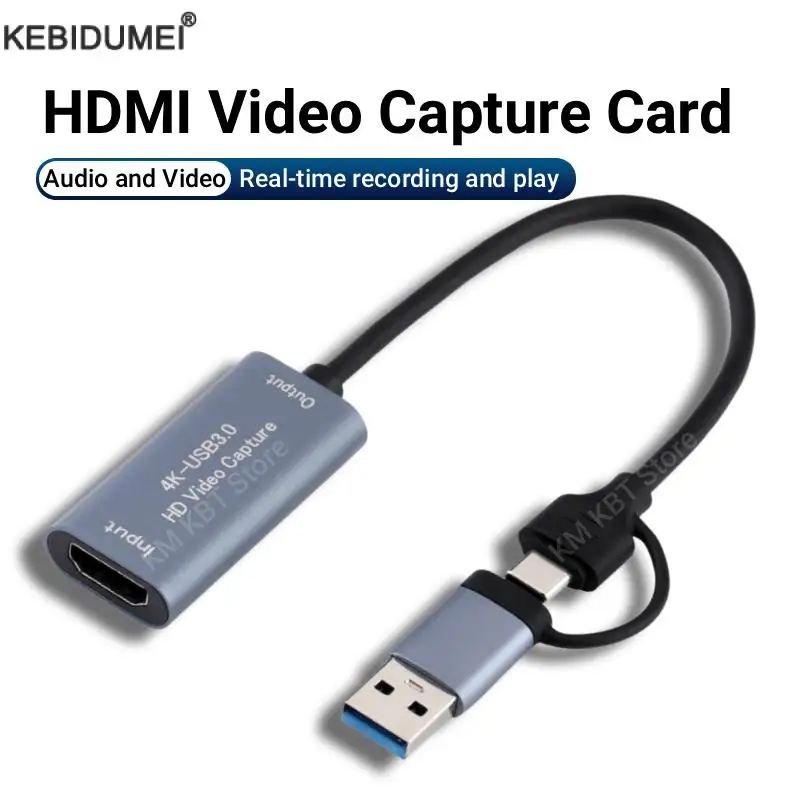 USB 3.0 Video Capture Card 4K HDMI to USB/Type-C Game Grabber Record Video Audio Recording for Switch Xbox PS4/5 Live Broadcast