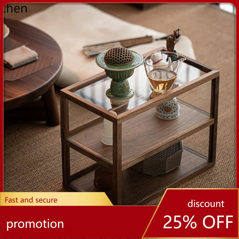 ZML Desktop Storage Cabinet, Small Transparent Glass Storage Rack, Tea Set Water Cup, Dust Cabinet, Solid Wood Display Cabinet