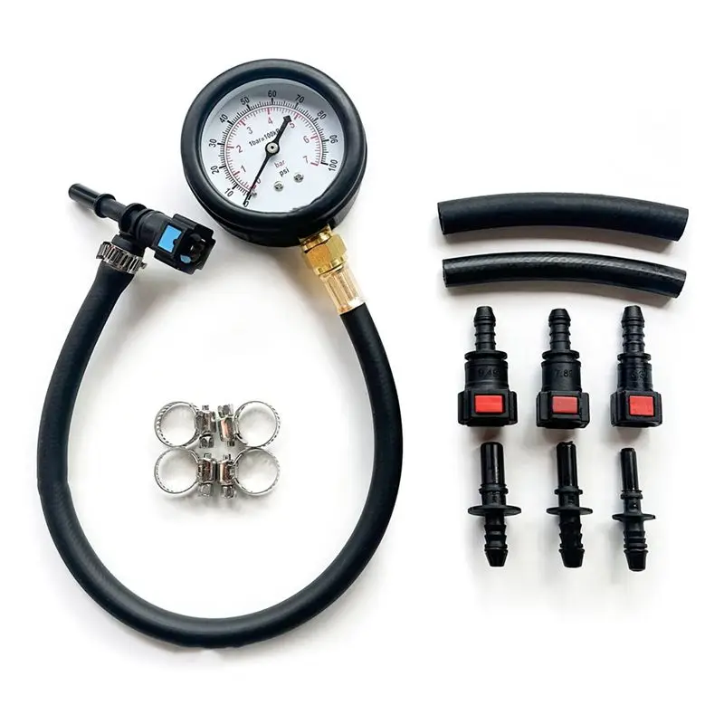 High-Quality Fuel Pressure Test Kit Fuel Pressure Gauge Fuel Injection Pump Pressure Tester Gauge Kit Black For Car, Motorcycle,