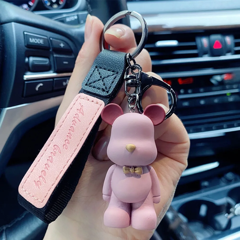 New Simple Fashion Cute PVC Bow Tie Bear Keychain Kawaii Cartoon Animal Keychain Cute Bag Pendant Keychain Car Key Ring Charm