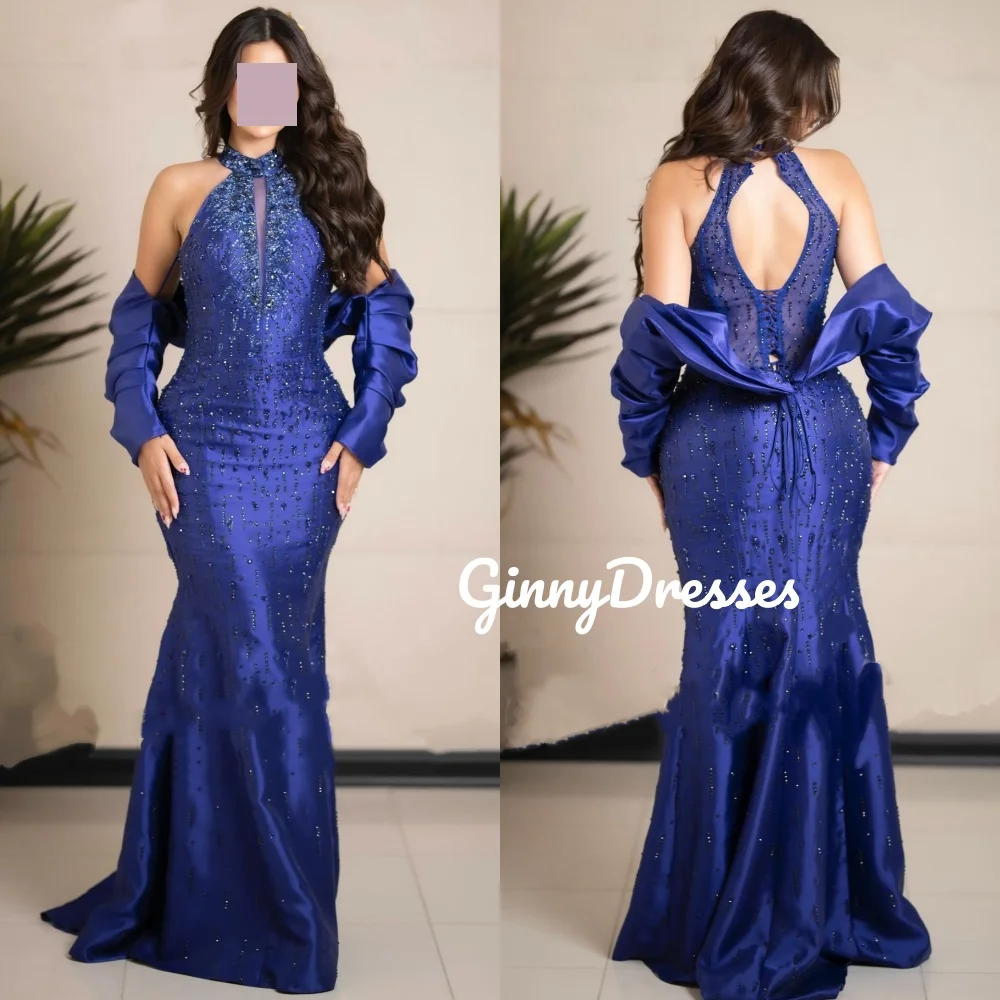 

Кружевное платье русалки на заказ, свадебное платье с лямкой на шее, платья длиной до пола для выпускного вечера, на молнии с длинными рукавами, Vestidos De Festa