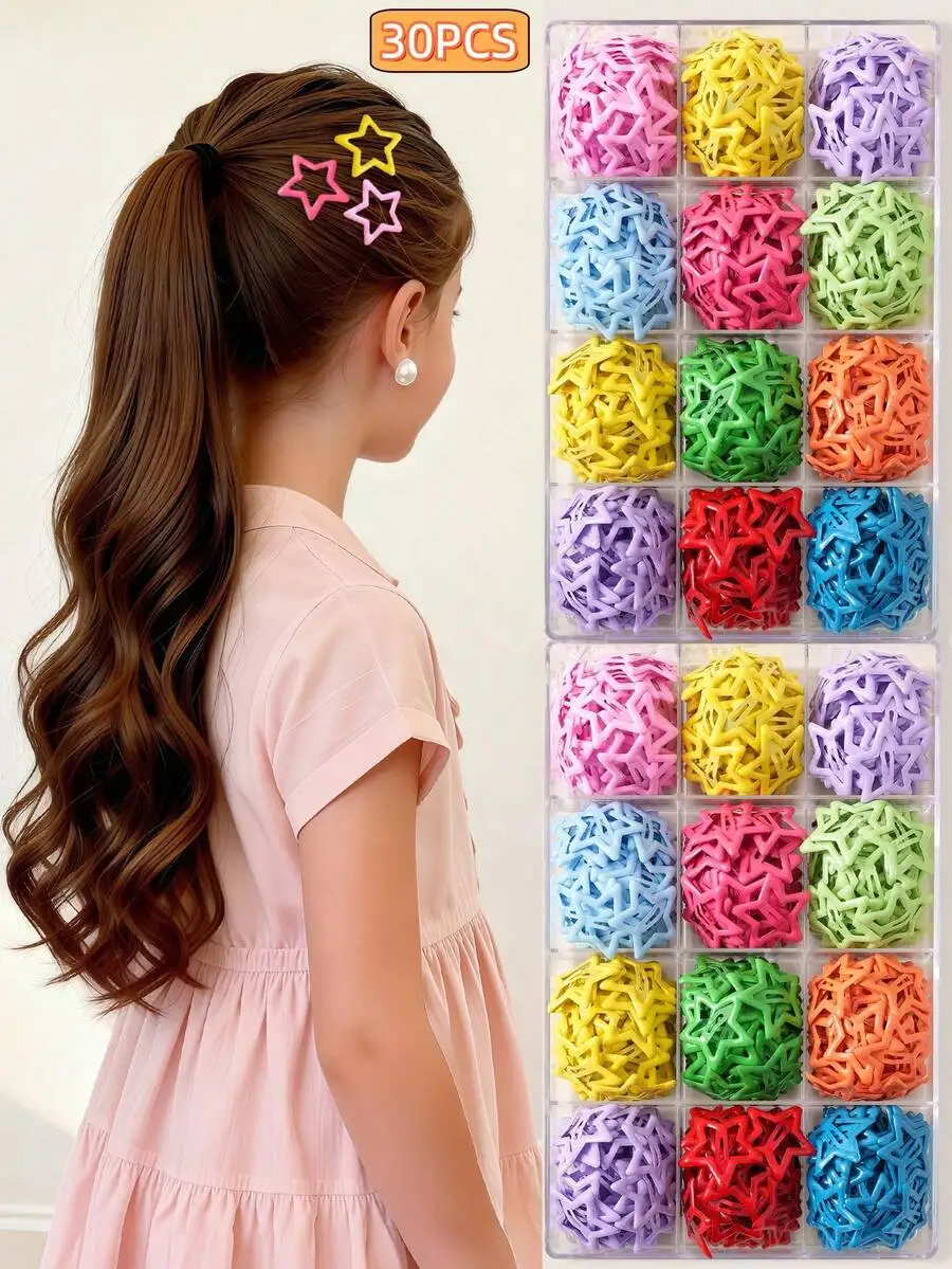 

30Pcs Star Hair Clips Candy Color Minimalist Barrettes For Daily Wear