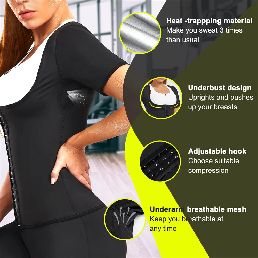 Women\'s Weight Loss And Body Shaping Bra Fat Burning Weight Loss Shirt Polymer Short Sleeved Sauna Sweatshirt Waist Trainer