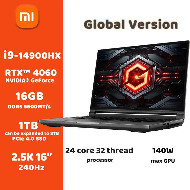 新しいxiaomi redmi g proゲームブックラップトップ2024インテルコアi9-14900HX rtx4060 gpu 16g + 1テラバイトノート16インチ240hzゲーミングコンピュータPC