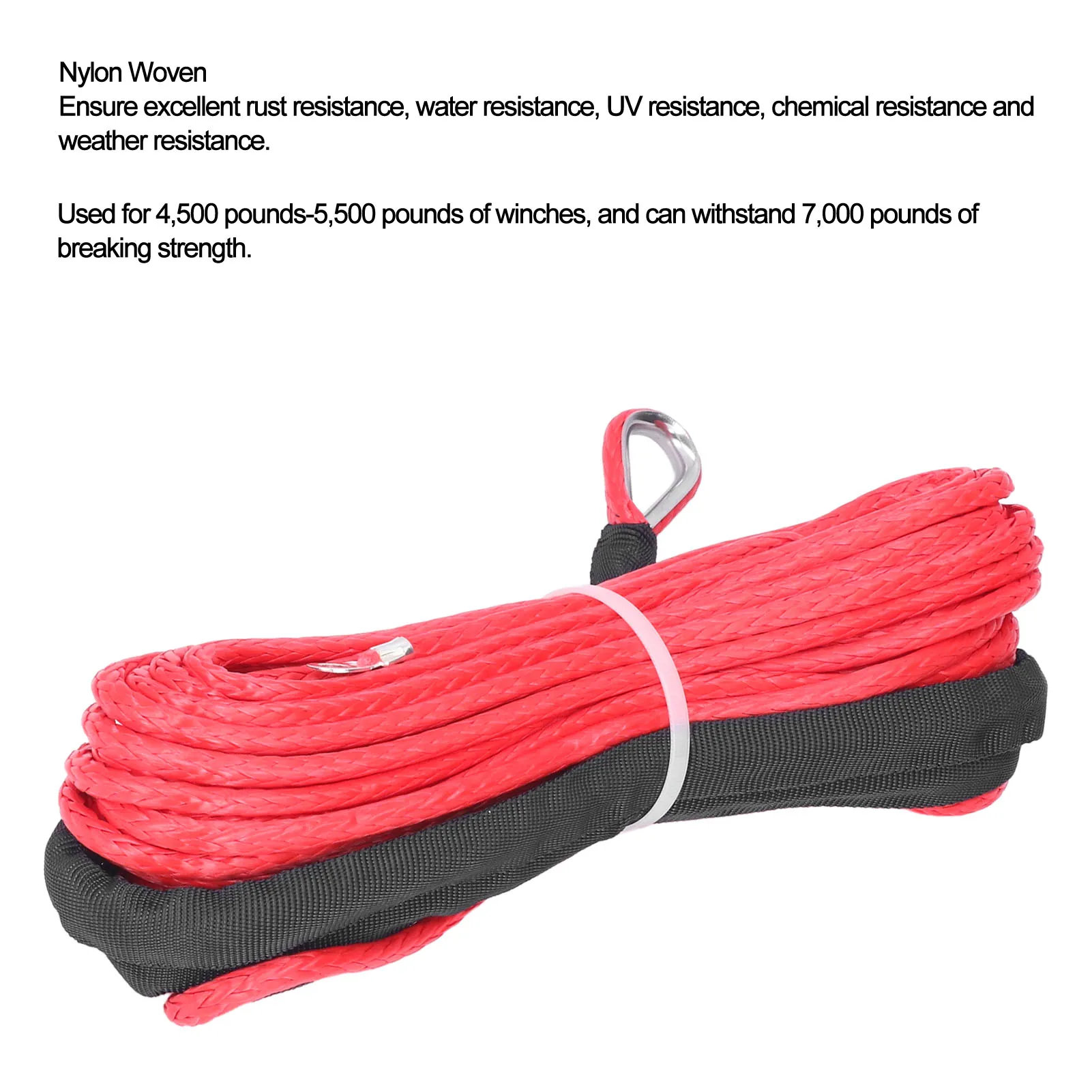 Trailer Winch Rope 6mmx15m/ 1/4inx50ft Synthetic Fibre Red Replacement for  SUVs Trucks ATVs Winch Cable Winch Line