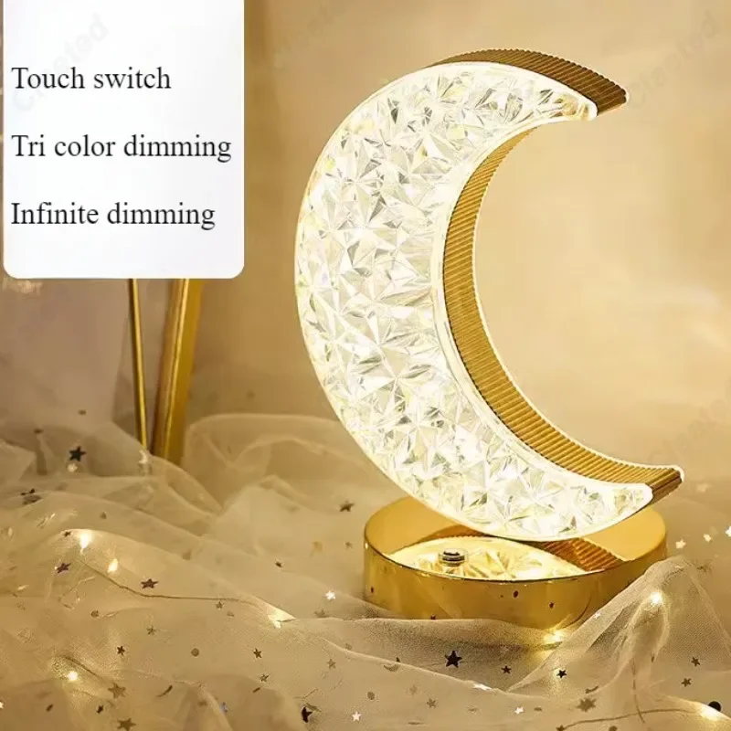 Creative Romantic Moon Crystal Decorative Desk Lamp Home Bedroom Bedhead Advanced Atmosphere Decorative Lighting Fixtures