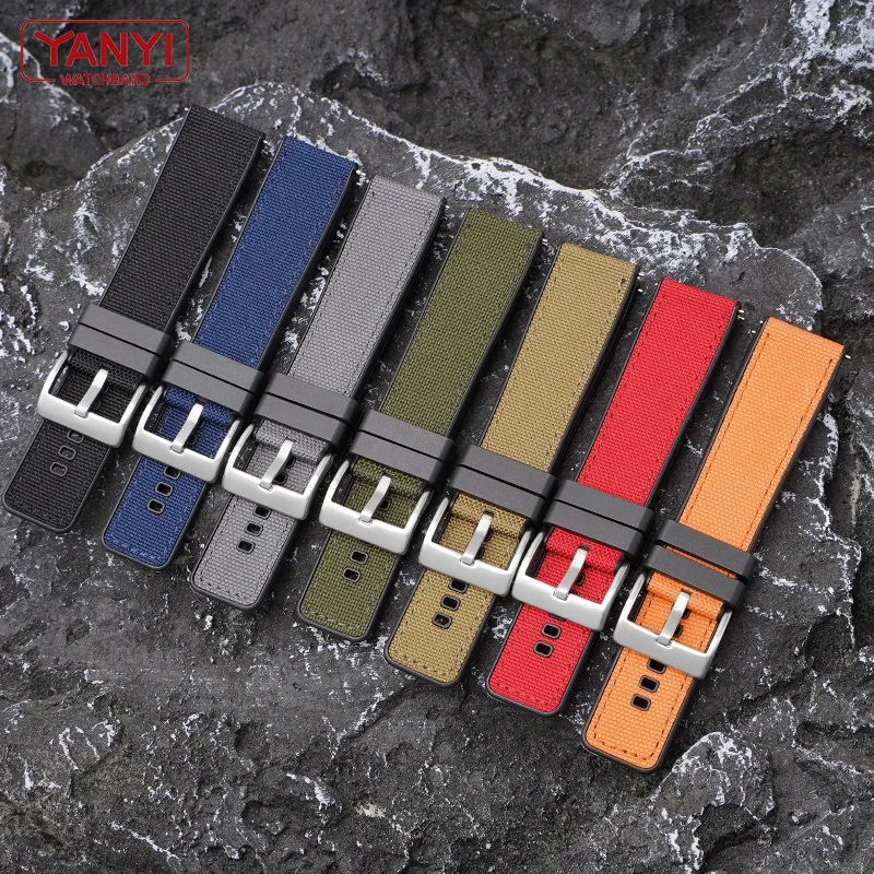 Thickened nylon strap with Silicone Rubber bottom watchband 22mm 24mm for timex b-reitling ca-sio watch band mens wristband