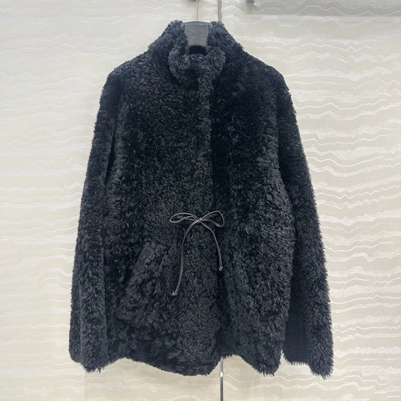 

High-quality interior leather women's mid-length wool coat in Korean style winter luxury clothing 25110805