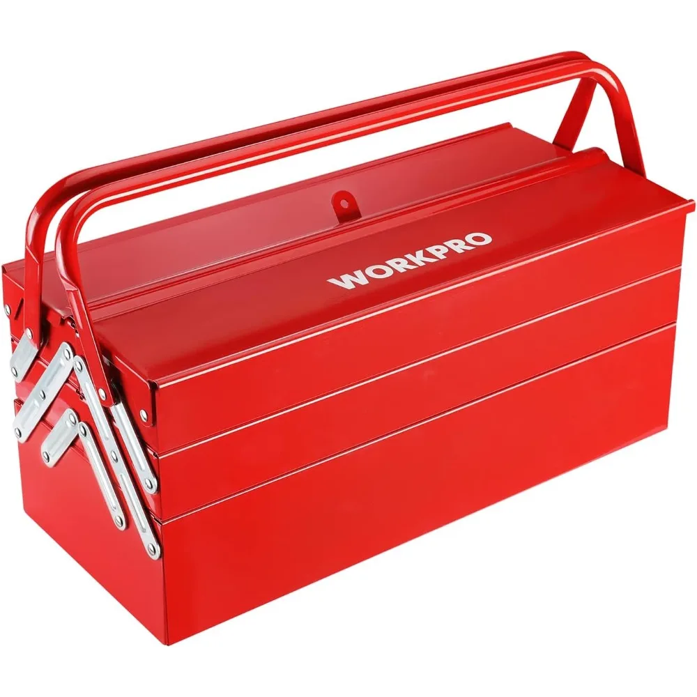 18-Zoll-roter freitragender, zusammenklappbarer Aufbewahrungsbox mit 3-lagigem Werkzeug-Organizer mit 5 Fächern