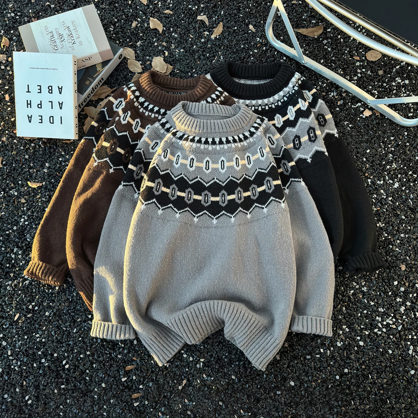 

Винтажный мужской вязаный свитер с круглым вырезом, осенне-зимний, теплый, повседневный, с длинными рукавами, удобный, дышащий, базовый слой