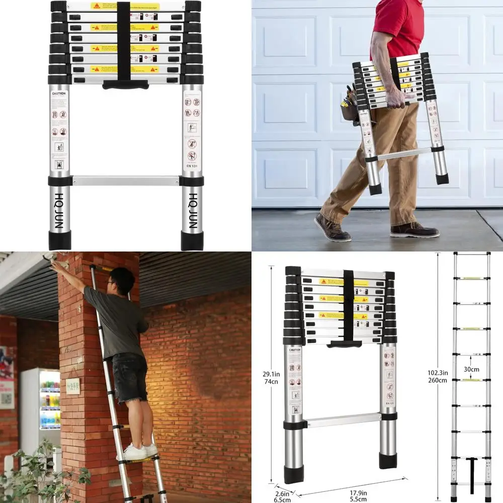 سلم تمديد تصغير من الألومنيوم متعدد الأغراض، معتمد من EN131، سلم قابل للطي بطول 8.5 قدم إلى 2.6 متر للاستخدامات المختلفة