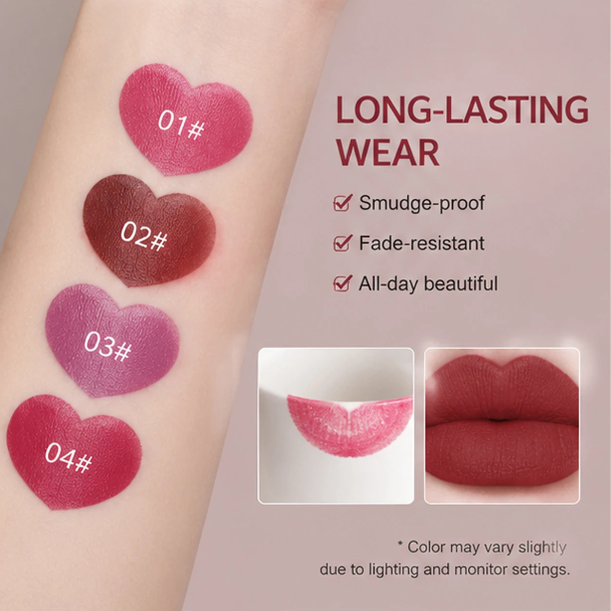 15 Farben Samt-Matt-Lippenstift, langanhaltend, nicht abfärbend, wasserfest, feuchtigkeitsspendend, Lipgloss, modische klassische Farbtöne, tägliches Make-up – Detail 4