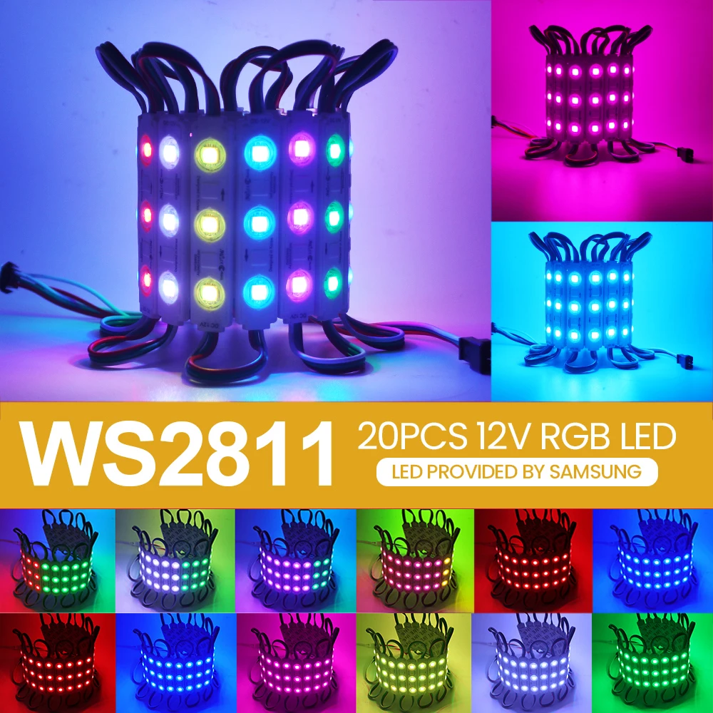 20*3 LEDs Waterproof WS2811 LED Module DC 12V SMD 5050 RGB Addressable Super Bright String Light Dream Full Color with Lens Lamp