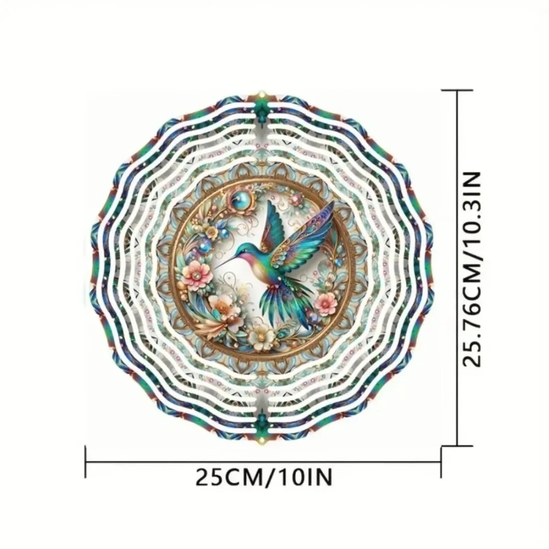 Vibrant Hummingbird Wind Chime - Floral Mandala Metal Spinner, Indoor Outdoor Decor for Yard & Balcony