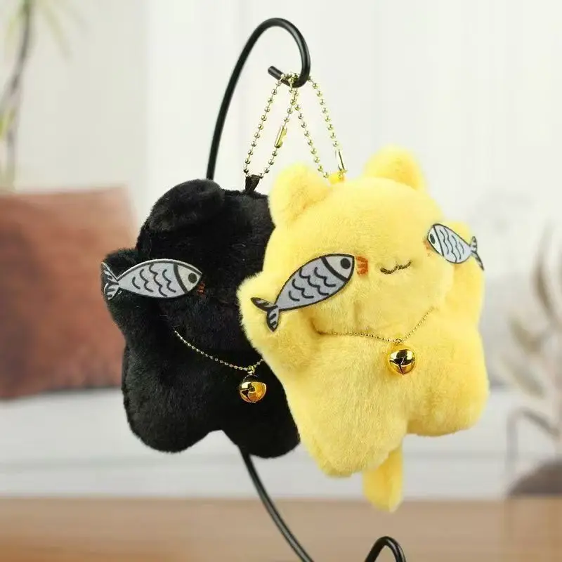 Kawaii timide chat porte-clés pendentif poupée en peluche mignon cloche sac à dos pendentif porte-clés fille cadeau moelleux chaton pendentif sac accessoire