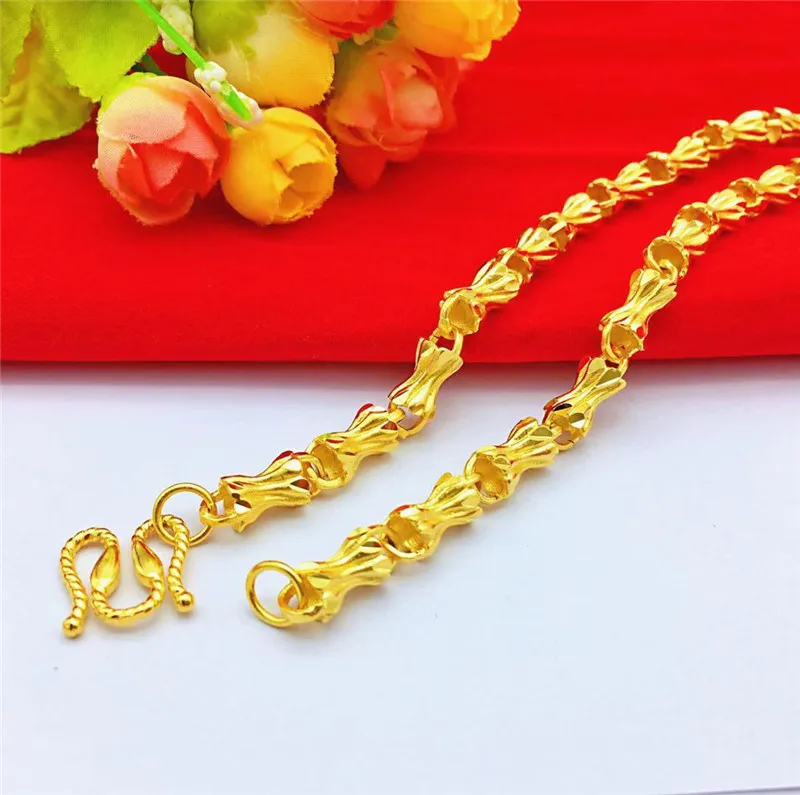 Men's Bone Bamboo Joint Pendant 18k Gold Color Smooth Necklace Chain for Wedding Engagement Anniversary Jewelry Gifts