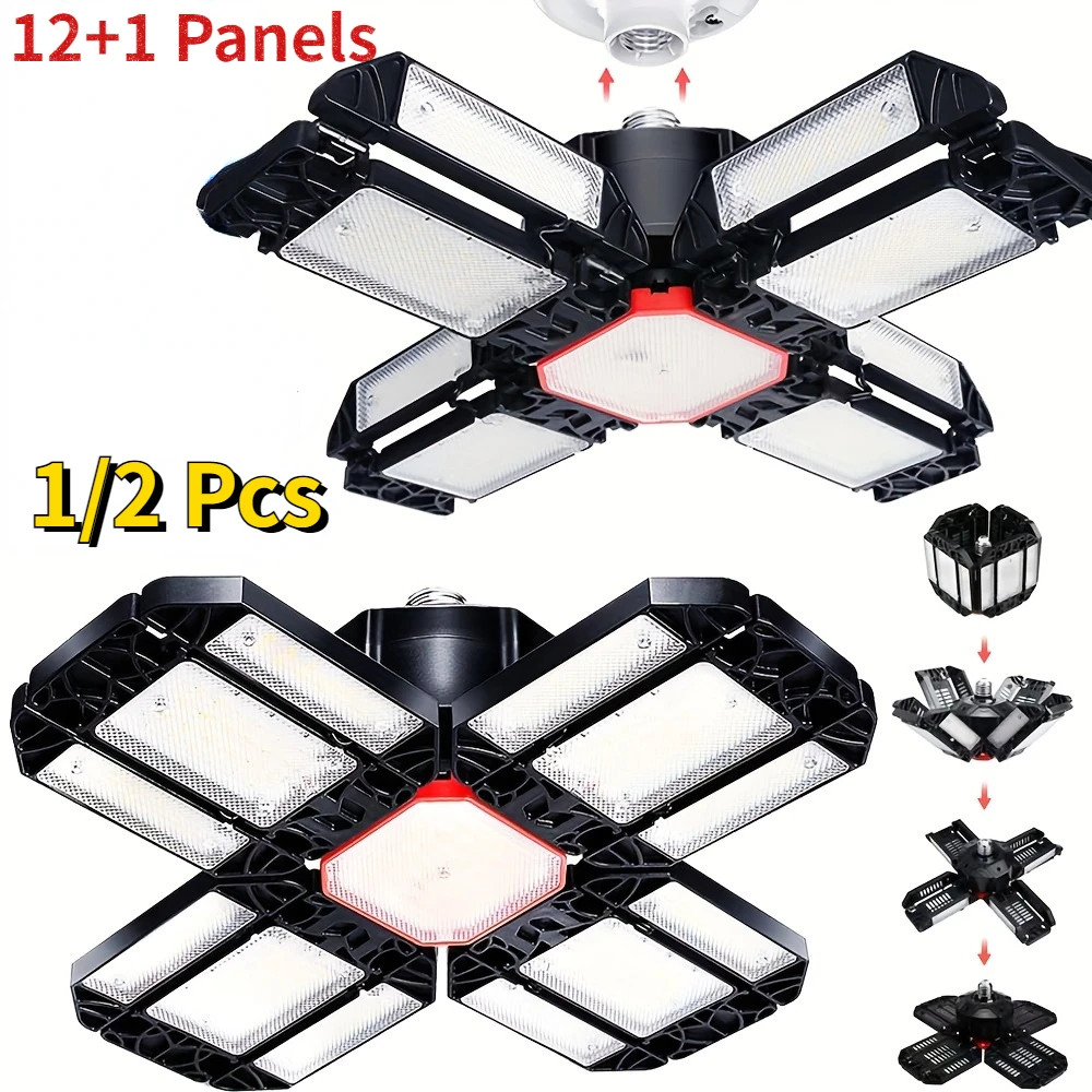 

1/2 упаковки, 12 регулируемых панелей, светодиодные гаражные светильники E26/E27, потолочное освещение 6500K, деформируемый светодиодный ночник для мастерской, склада