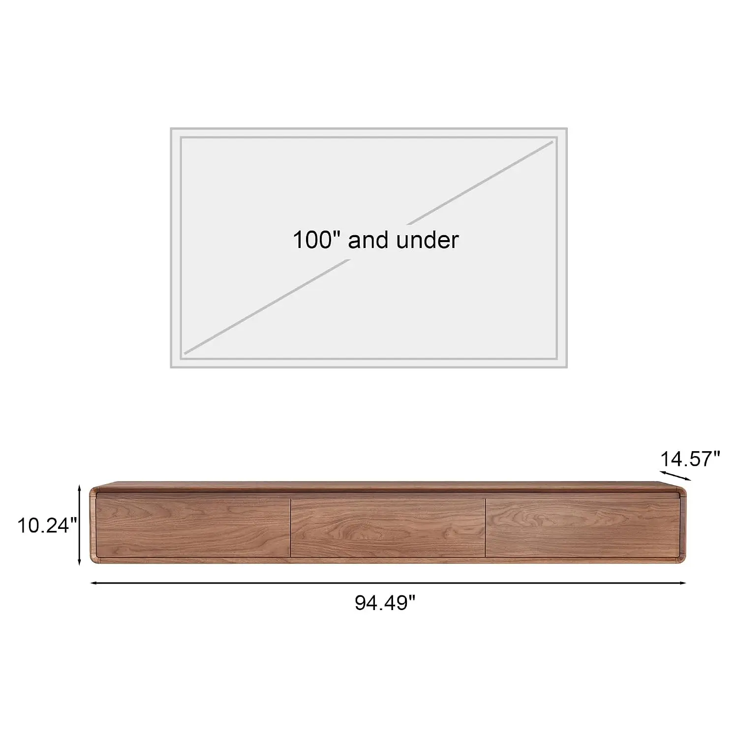 Wall Mounted Floating TV Stand With 3 Drawers, Media Console For 65-100 Inch TV Living Room, Walnut 94.49
