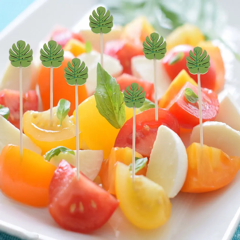 

200 Pcs Bamboo Fruit Picks Disposable Cocktail Snack Sticks Leaf Shape Decorative Forks Appetizer Kitchen Bar Tools