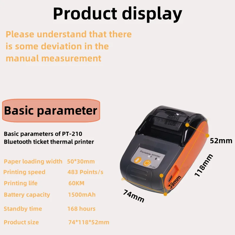 58mm printer Portable wireless Bluetooth thermal printer PT-210 Portable receipt printer shipped for free