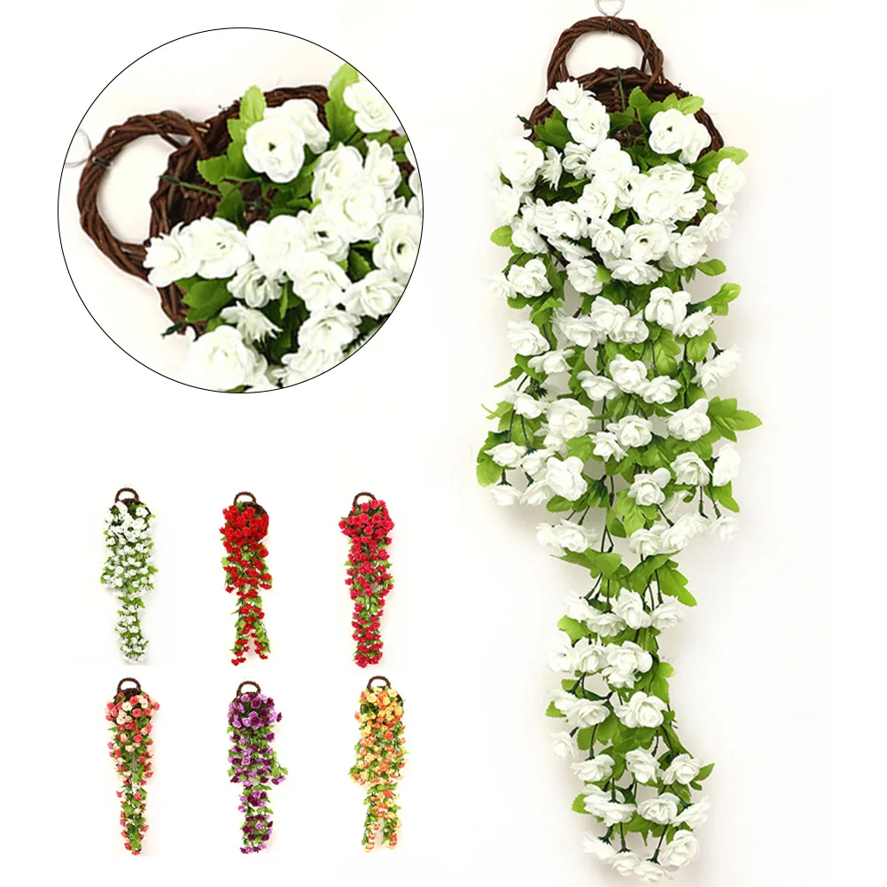 Artificial Flowers Rattan Fake Plants Vine Decoration Wall Hanging Roses Home Decor Accessories Wedding Decorative Wreath