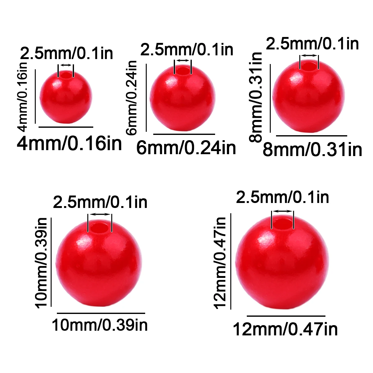 4 6 8 10 12mm Acrylic ABS Imitation Pearl Beads Round Red Color Loose Beads for Diy Scrapbook Decoration Crafts Making Supply
