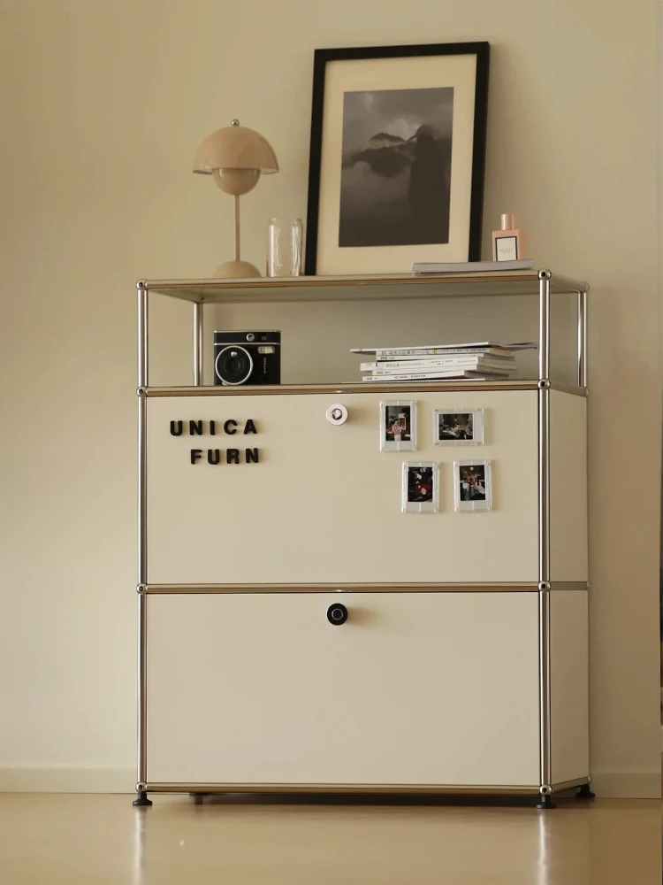 モジュール式組み合わせ収納キャビネット、中世の二層寝室ロッカー、チェストキャビネットステンレススチール、ダイニングサイドキャビネット