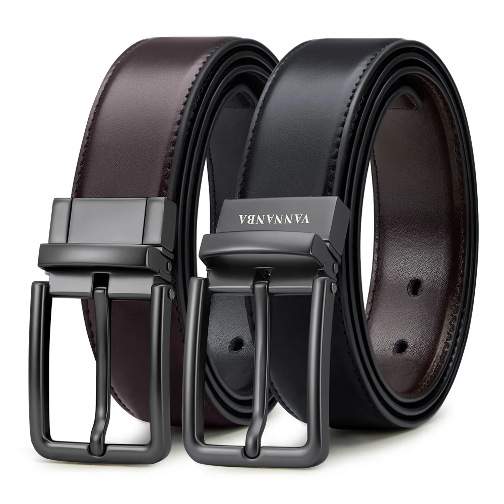

VANNANBA Brand Reversible Belt for Men Genuine Leather， Formal Rotated Buckle 2 Styles in One Belt 1PC