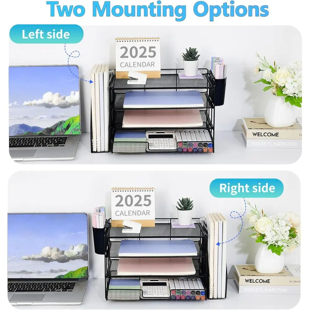 منظم المكتب والملحقات، منظم ملفات سطح المكتب من 4 طبقات مع درج وحاملين أقلام، ملحقات مكتب المكتب، منفذ الملفات