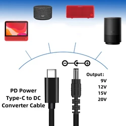 USB C PD Charger Converter Type-C to 9V 12V 15V 20V DC 5.5x2.1 5.5x2.5mm Power Supply Cable for Routers Speaker CCTV Camera LED