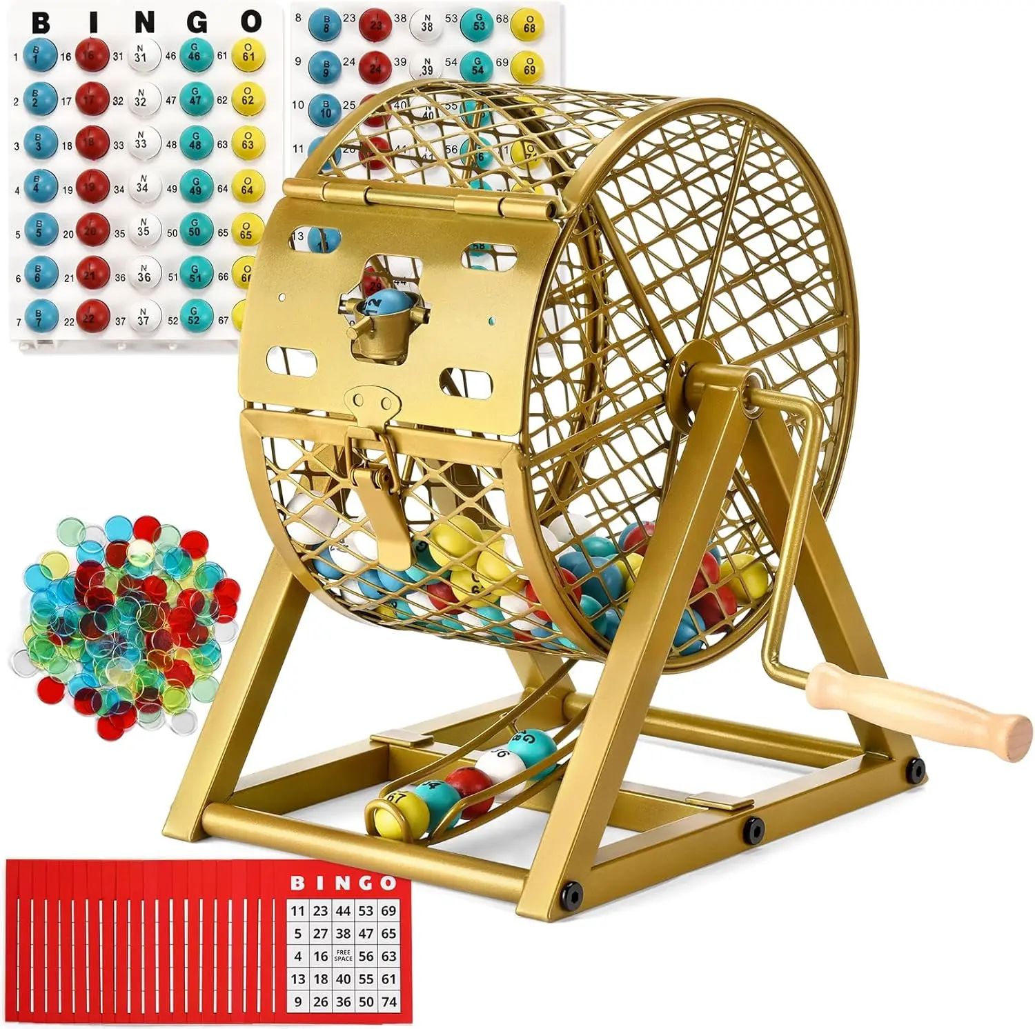 

12" Bingo Game Set for Adults & Seniors, 30 Cards with Steel Cage & Chips, Perfect for Parties & Game Nights