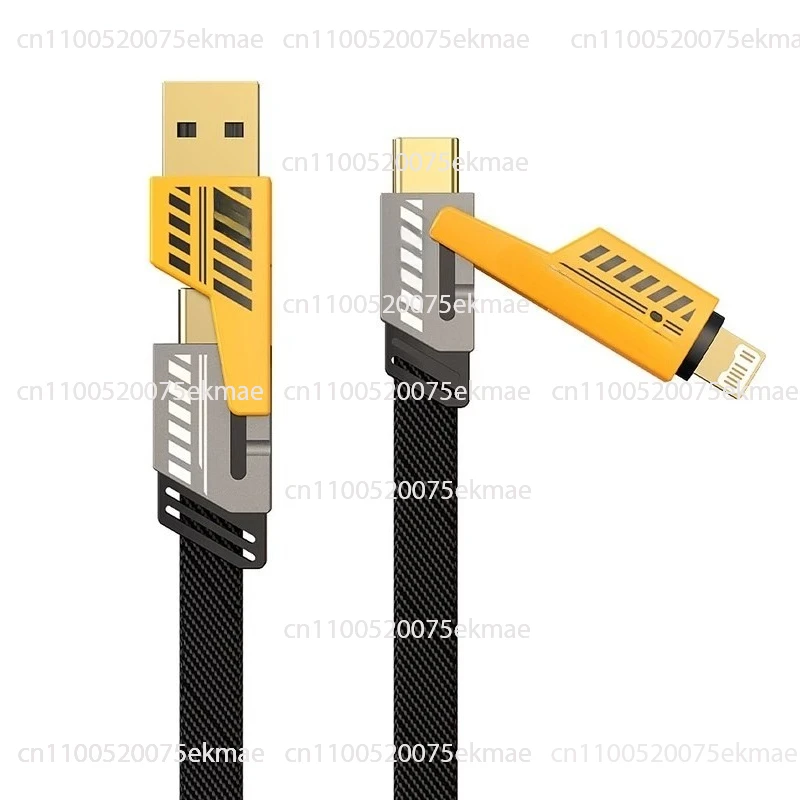 

4 in 1 PD 27W 65W Fast Charging Cable USB A Type-C Dual Head Connector Mech Lighting Nylon Braided Data Cable