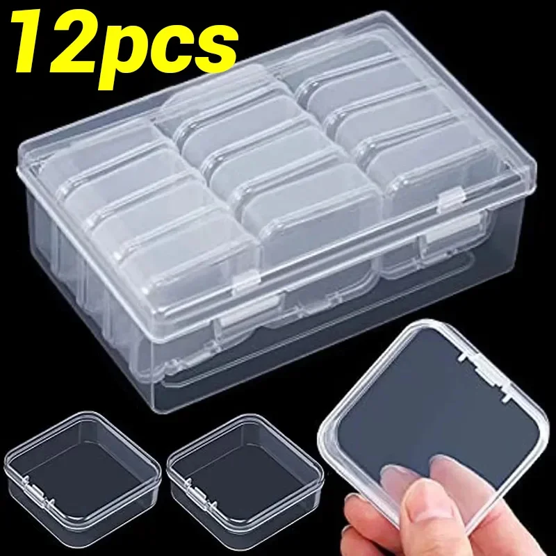 6/12Pcs Square Storage Box Transparent Plastic Box Earrings Jewelry Packaging Storage Dust Plug Battery Universal Organizer