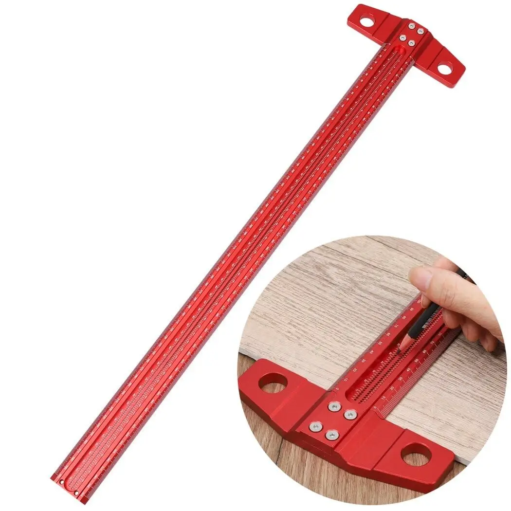 1Pc 60-500MM Precision Marking T-Ruler Aluminum Alloy Woodworking Scribe Marking Gauge Deluxe Crossed-out Hole Scribing Ruler