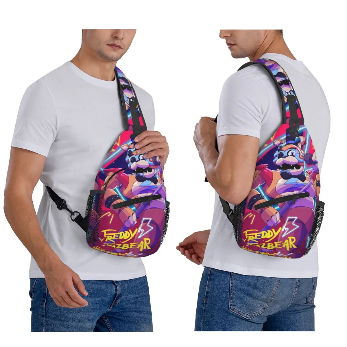 

Glamrock F-Freddy-S Fazbear Entertainment Chest Bag Men Sling Crossbody Backpack Chest Bag Travel Hiking Daypack Shoulder Bag