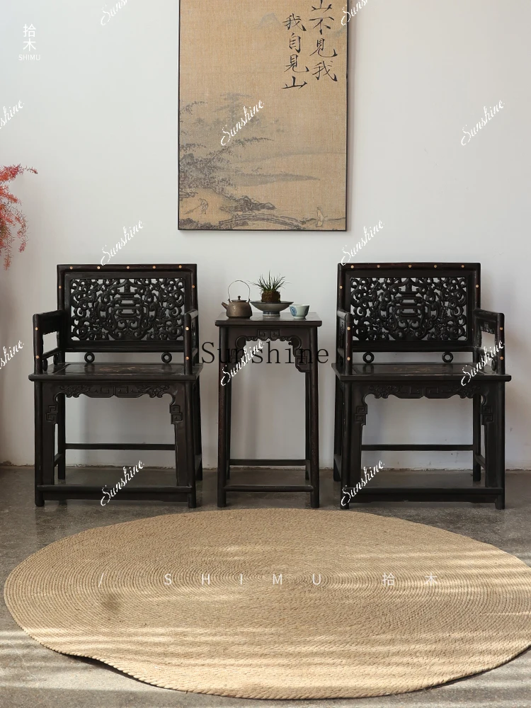 Rose armchair three-piece coffee table combination solid wood Chinese antique Ming and Qing classical FT