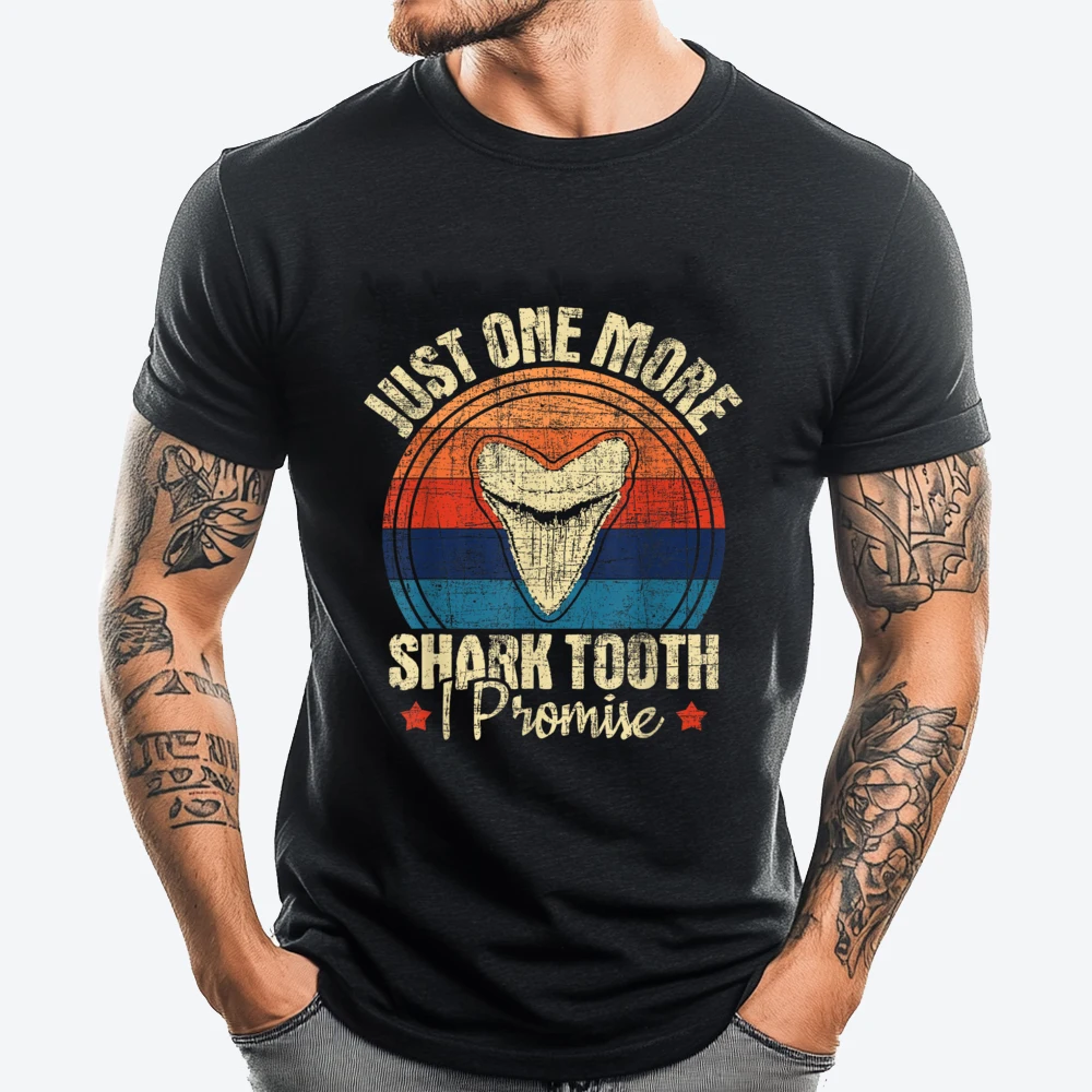 Just One More Shark Tooth I Promise Retro Fossil Mens Clothing 2025 Cotton Comfort Oversized T Shirt Men Figures