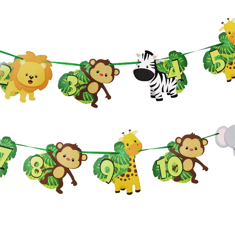 Jungle Animal Theme 1-12 Months Photo Frame Banner Baby 1st  Birthday Decorations Baby Boy Girl My First One Year Party Supplies image 5